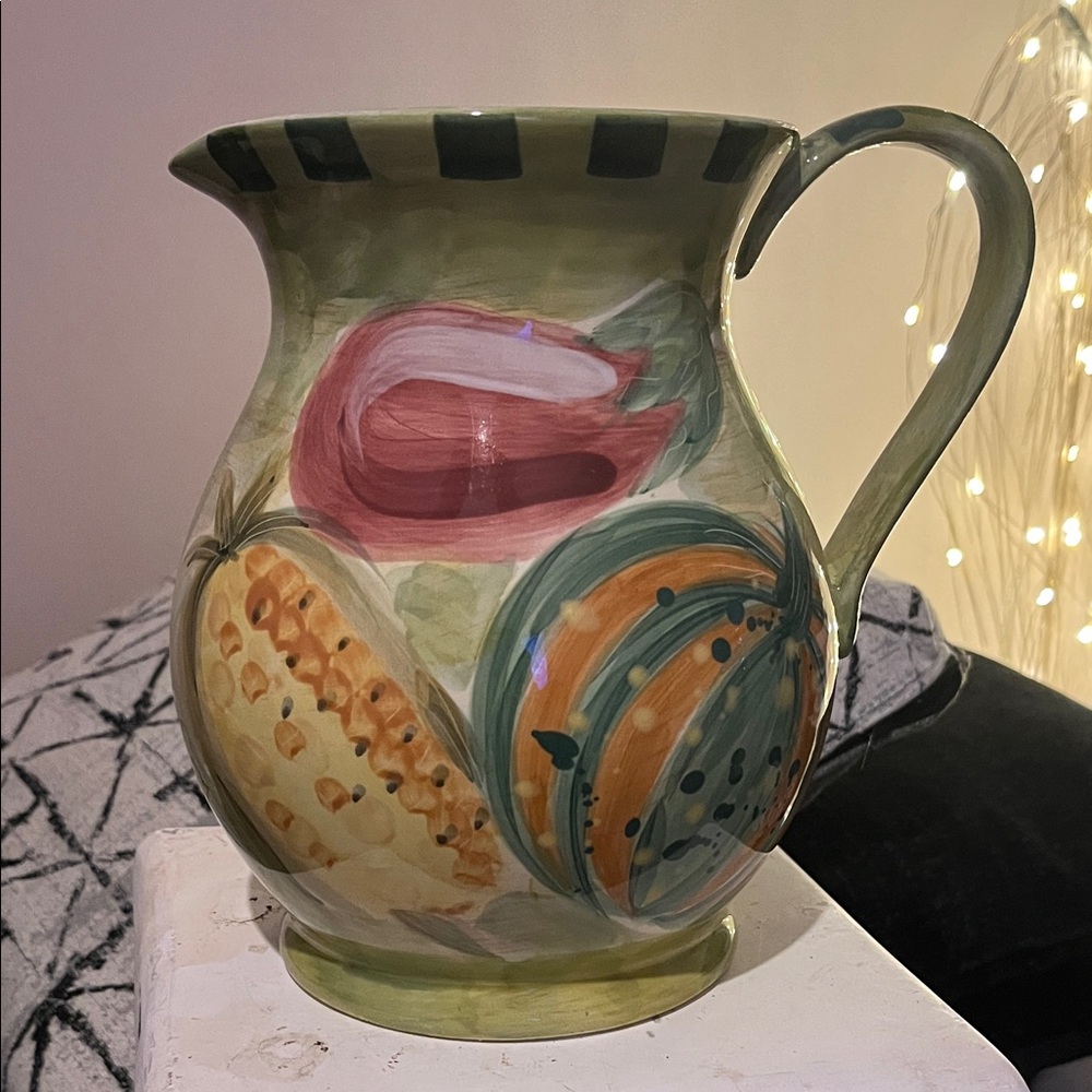 Hand-Painted Ceramic Pitcher with Fruit Design Pfaltzgraff central market